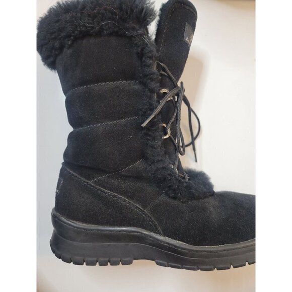 Bearpaw Black Suede/Sheepskin Wool Boots Womens Winter Mid Calf Lace Up SZ 7 - Picture 3 of 8